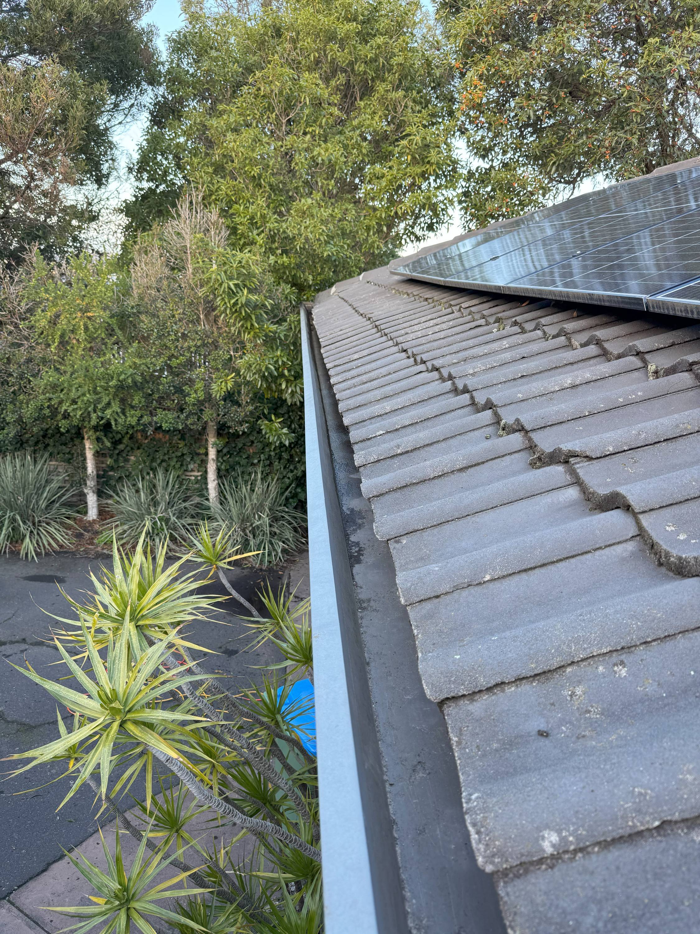 Clean roof gutter solar panels
